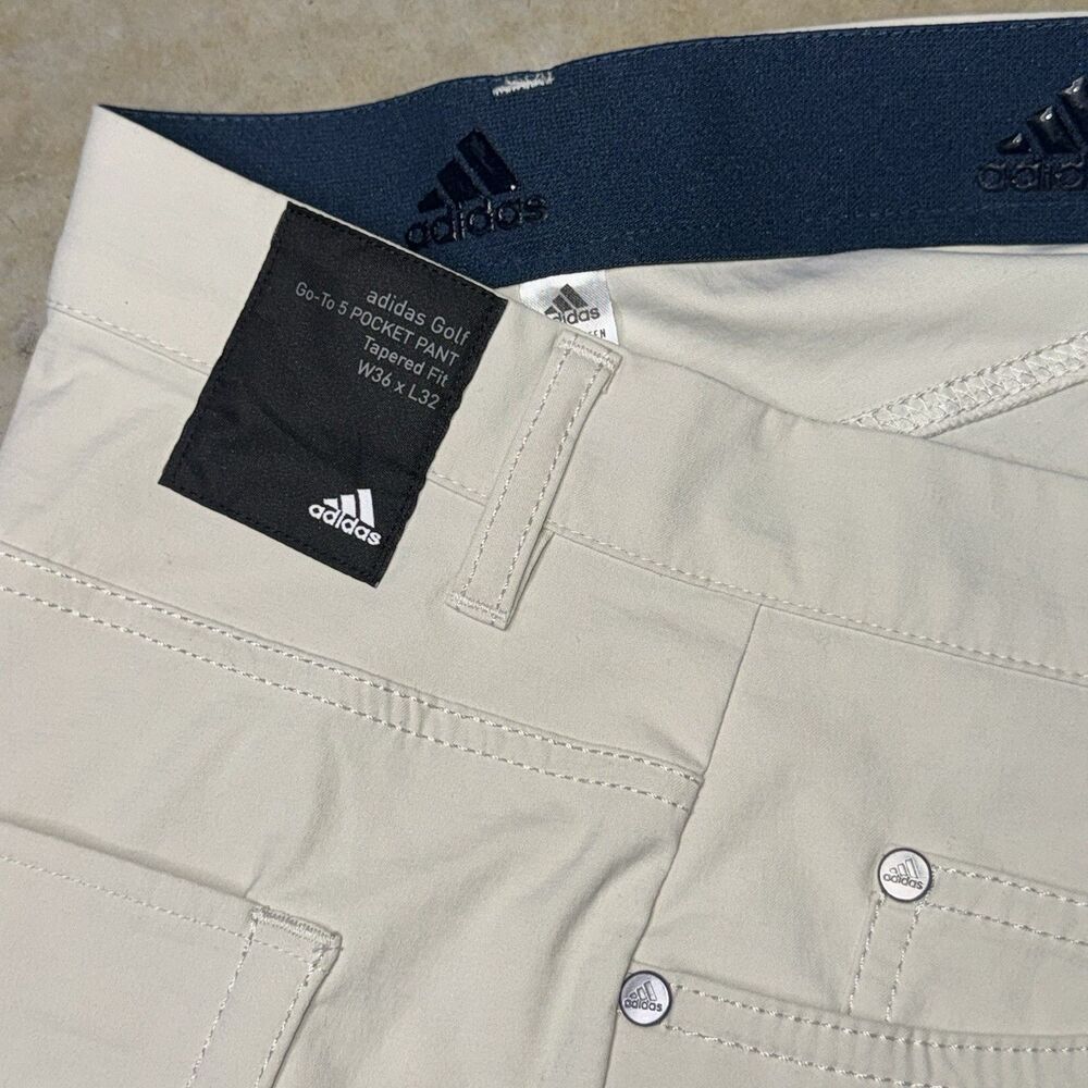 Adidas Golf Go-To 5 Pocket Performance Pants Tapered Fit Beige Stretch Men 36x32